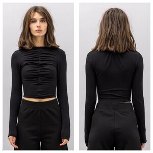 Toit Volant Women's Black Totty Top Long Sleeve Ruched Front Side Size Small